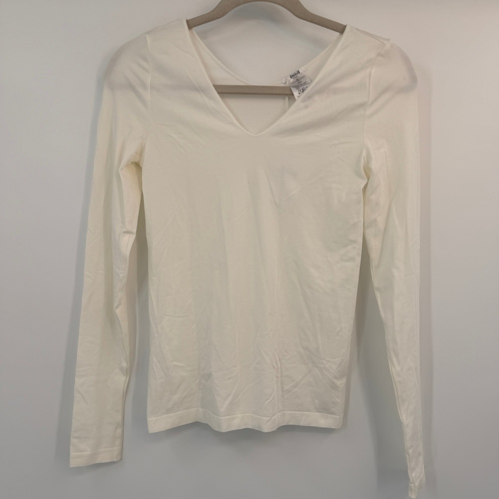 Wolford White Cream V-Neck Long Sleeve Viscose Pullover Top Size XS Clean Girl